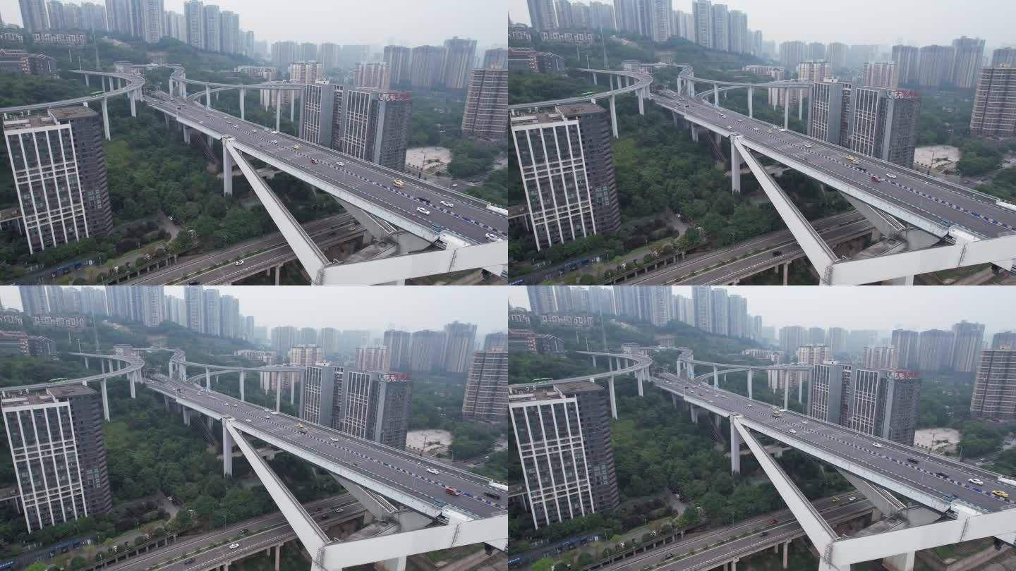 航拍重庆菜园坝长江大桥交通