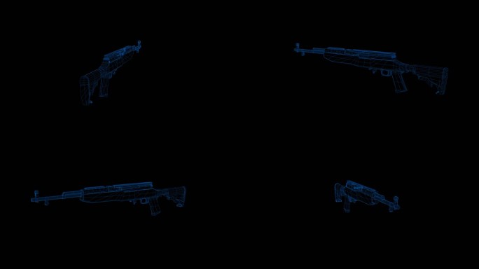 4k蓝色全息科技线框狙击枪素材带通道