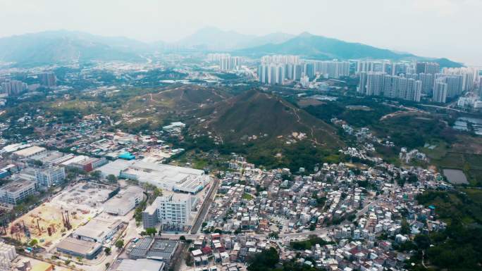 香港养鱼业和农田的高角度视图