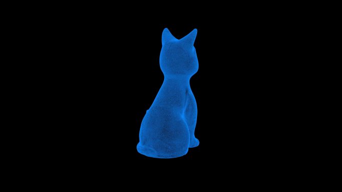 4k蓝色全息科技线框动物猫素材带通道