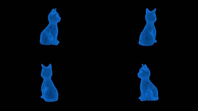 4k蓝色全息科技线框动物猫素材带通道