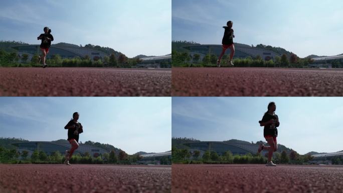 跑步训练的女生慢镜头