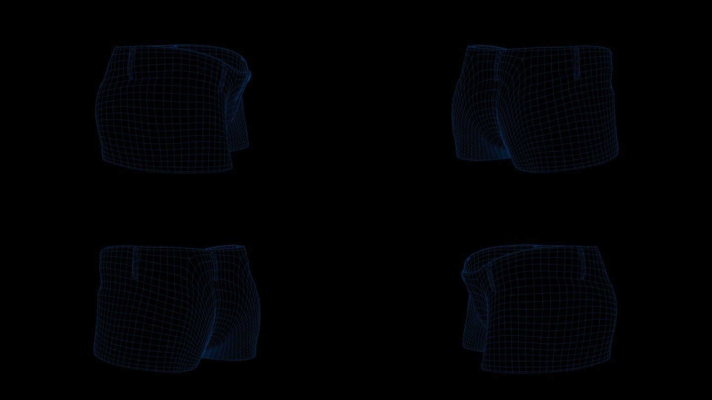 4k蓝色全息科技线框短裤素材带通道