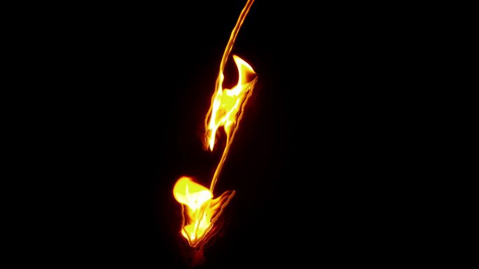 SLO MO LD在黑色背景上燃烧的闪电箭形状的火焰