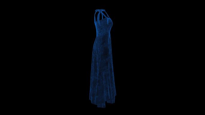 4k蓝色全息科技线框女式连衣裙素材带通道