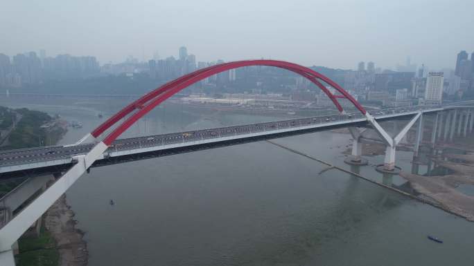 重庆菜园坝长江大桥交通车流航拍