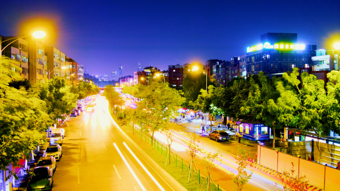 广州城市交通延时都市车流夜晚夜景夜间人群