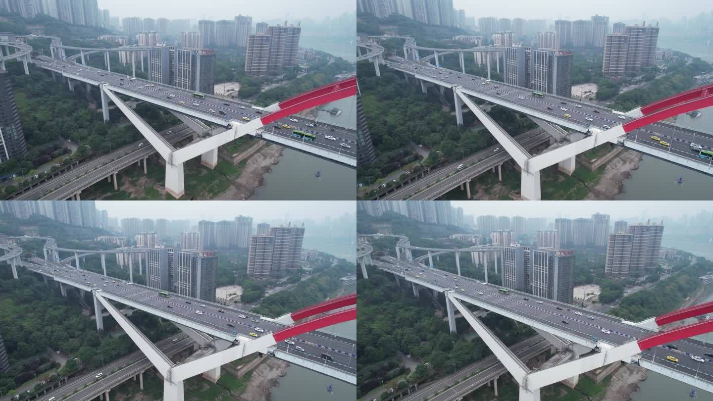 重庆菜园坝长江大桥交通车流航拍