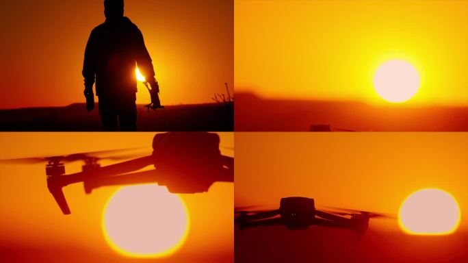夕阳下的无人机拍摄 无人机