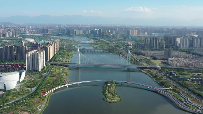 陕西西安奥体中心航拍大景晴天宣传片素材