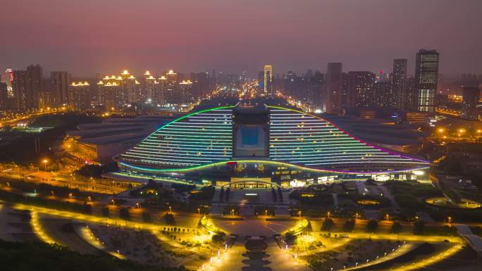 4K武汉国际博览中心夜景延时素材