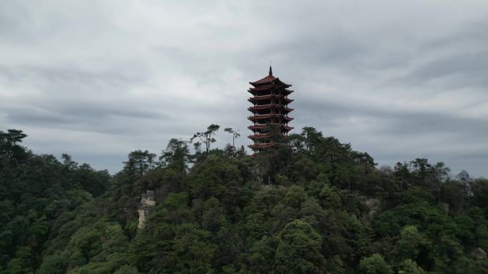 重庆缙云山森林植被与观景塔航拍