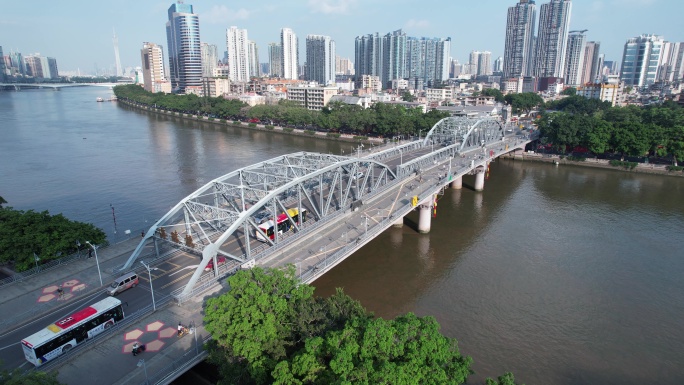 广州海珠大桥航拍交通