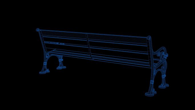 4k蓝色全息科技线框长凳子素材带通道