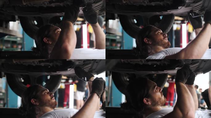汽车维修中在车辆上工作的底盘机械师
