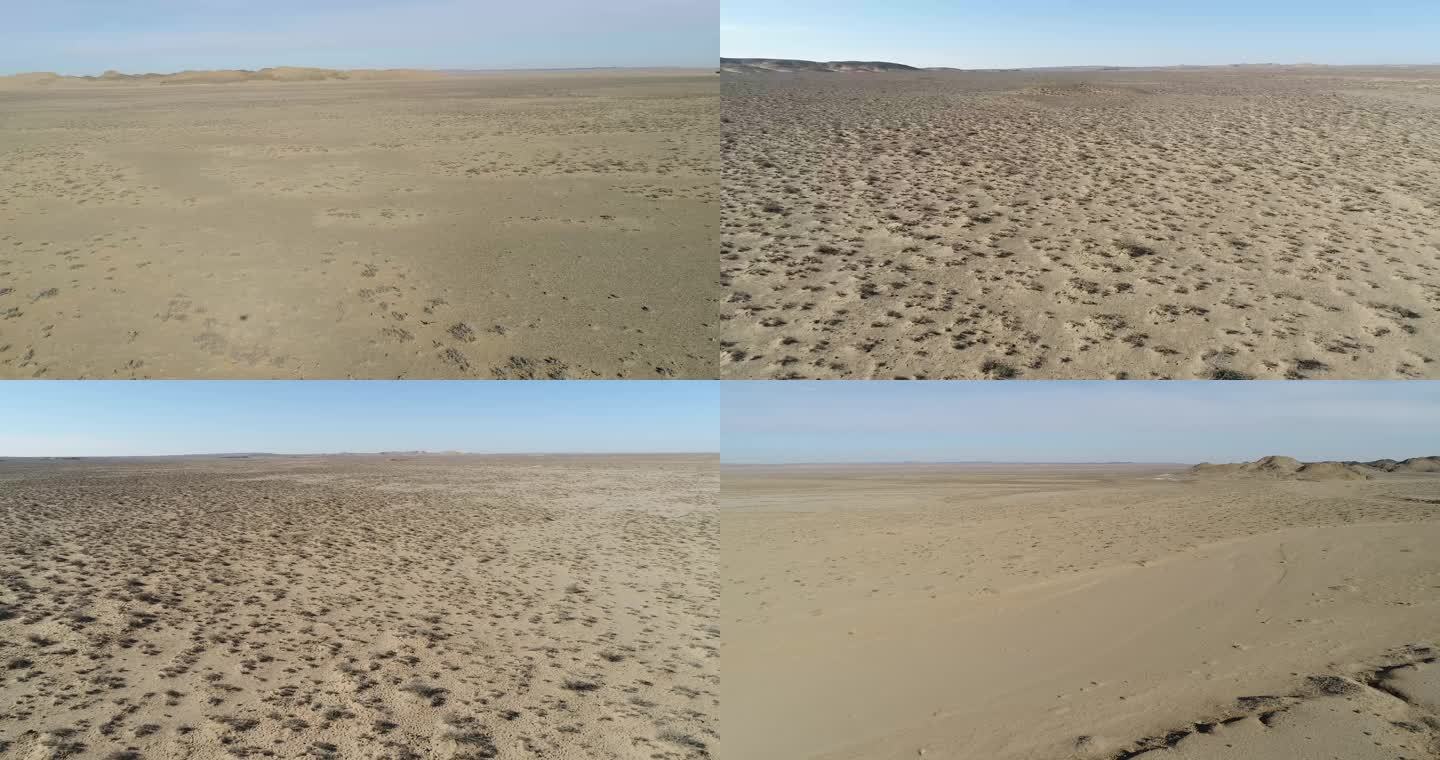 航拍戈壁滩防沙治沙 环境治理抗旱