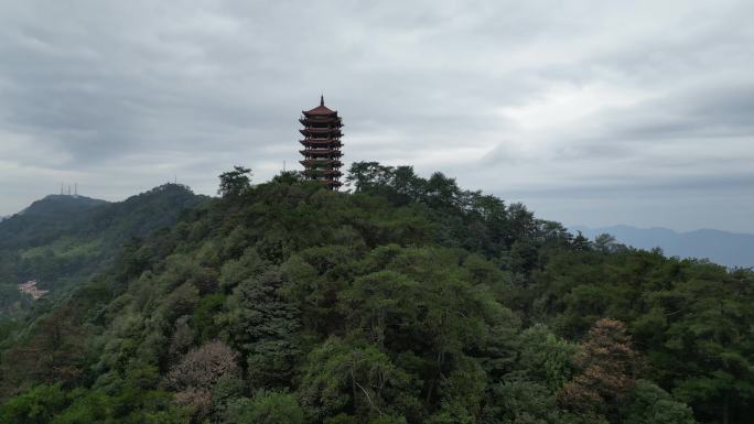 重庆缙云山森林植被与观景塔航拍