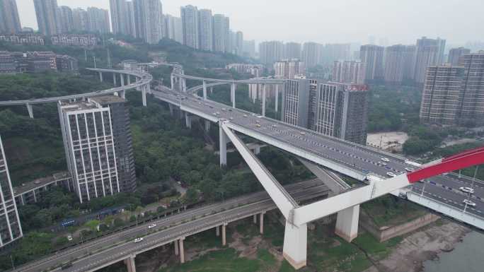 航拍重庆菜园坝长江大桥交通