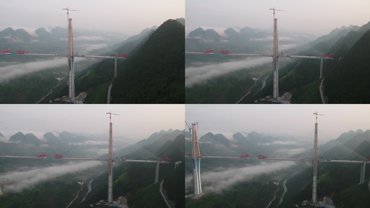 航拍群山建设中贵州网红鸭池河悬崖桥03