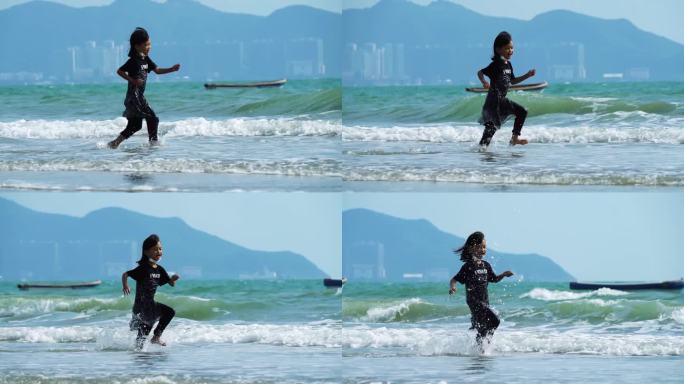 海边奔跑的小女孩