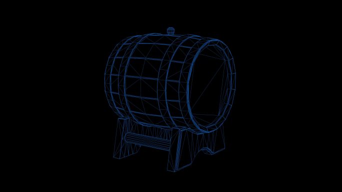 4k蓝色全息科技线框酒桶素材带通道
