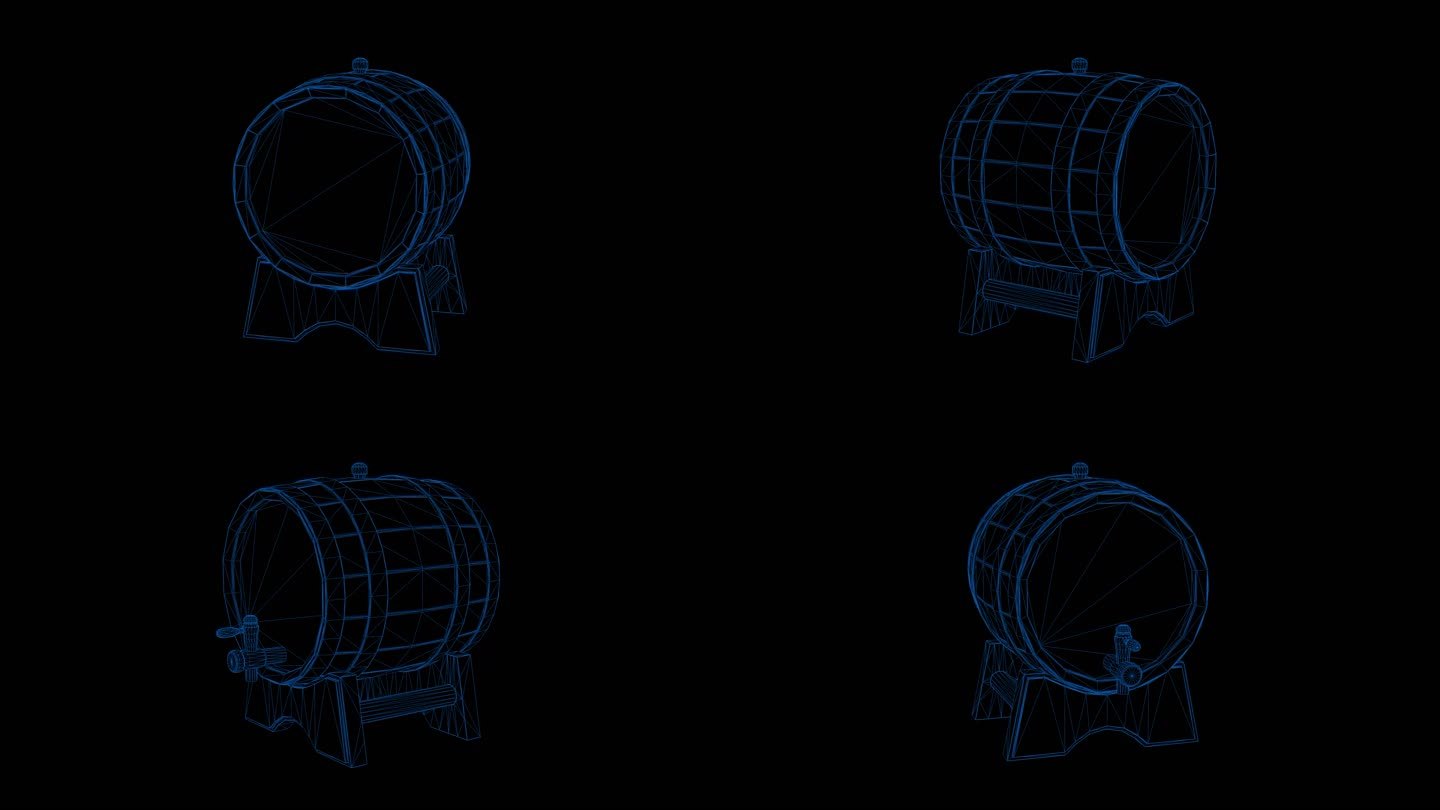 4k蓝色全息科技线框酒桶素材带通道