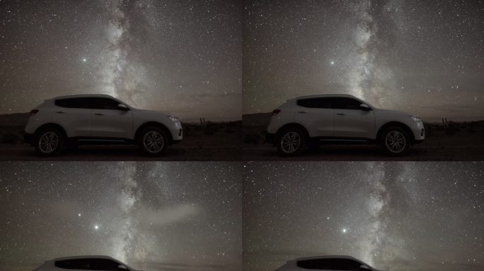 哈弗汽车当前景的星空延时摄影