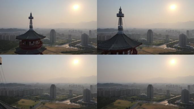 林州夕阳向前运镜红旗塔4K航拍高清素材
