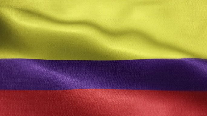 哥伦比亚国旗动画库存视频-哥伦比亚国旗在循环中挥舞，纹理3d渲染背景-高度精细的织物图案和可循环-哥