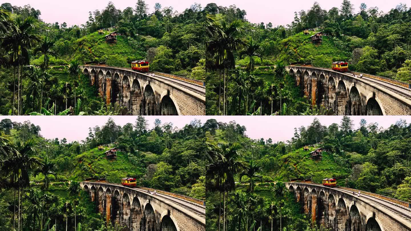 斯里兰卡埃拉德莫达拉九拱桥火车鸟瞰图