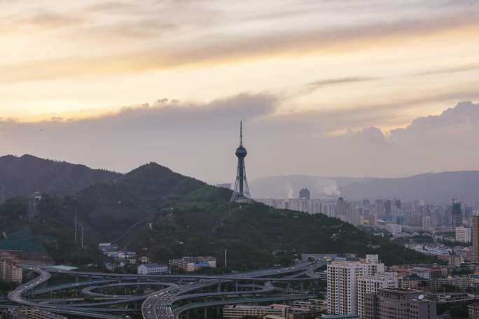 西宁南山看西山浦宁之珠的日落延时