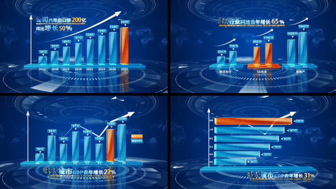 科技蓝色企业数据柱状图AE模板