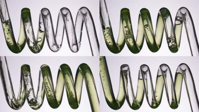 绿色液体在螺旋管中流动