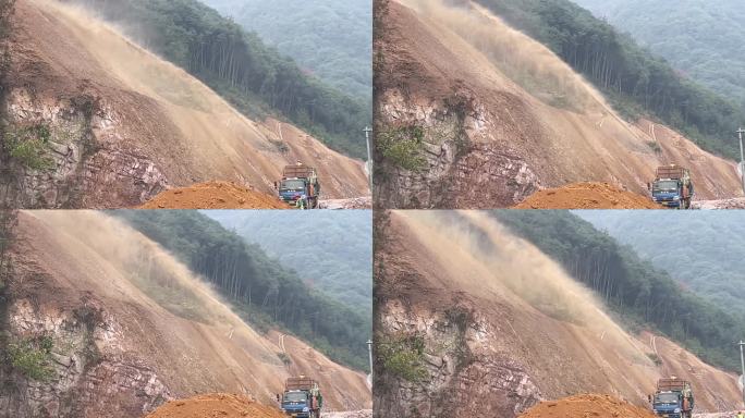 道路矿山塌方山坡复绿喷洒种子土壤实拍素材