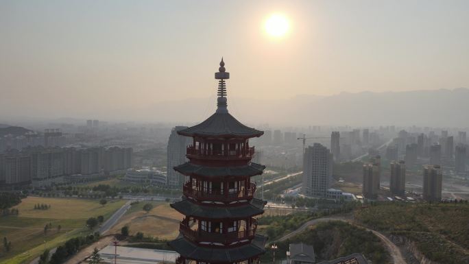 林州夕阳平移运镜红旗塔4K航拍高清素材
