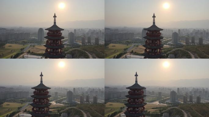 林州夕阳平移运镜红旗塔4K航拍高清素材