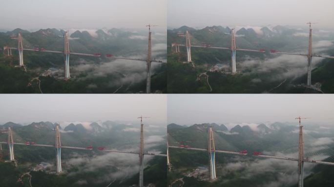 航拍群山建设中贵州网红鸭池河悬崖桥01