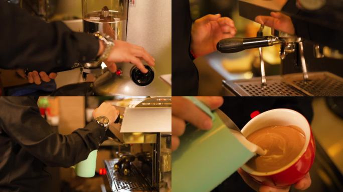 拿铁咖啡制作冲泡拉花过程慢生活