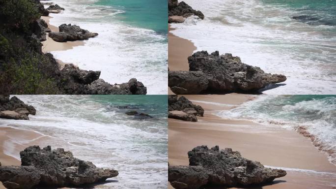 礁石 沙滩 海浪拍打礁石 大海 浪花