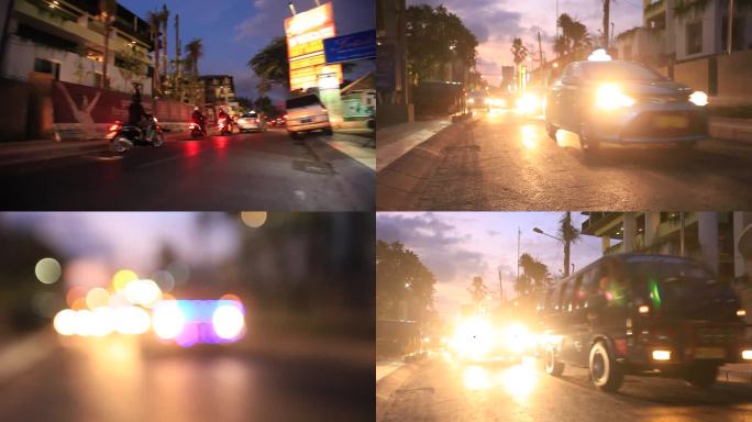 夕阳下的街道 逆光行驶的汽车 印尼街景