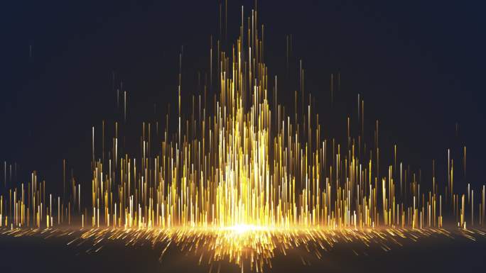 抽象的金色闪光粒子升起，4K不断增长的线条网络，活动奖项预告片标题电影音乐会舞台背景，创意光线条纹图