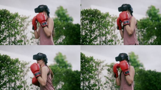 VR耳机训练中的运动女子拳击