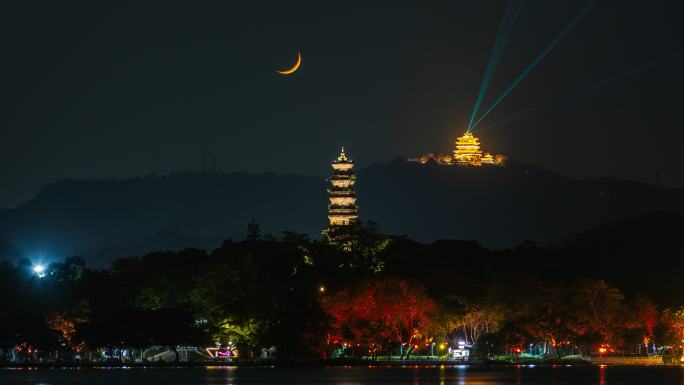 【4K超清】惠州延时西湖泗洲塔悬娥媚月