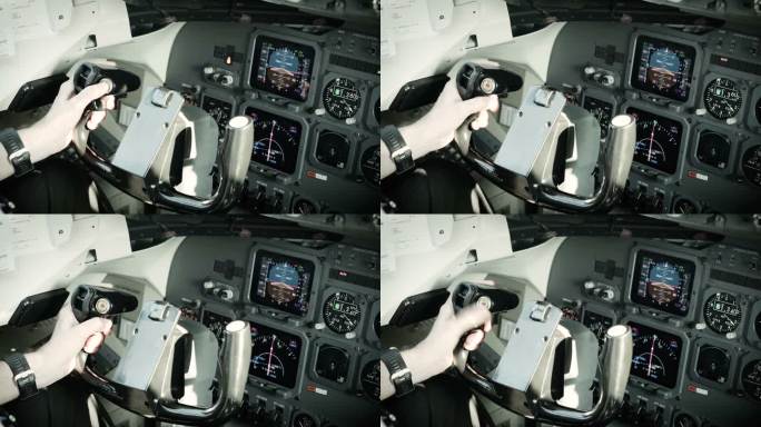 飞行员的手推推力手柄，用于发动机控制起飞储备视频