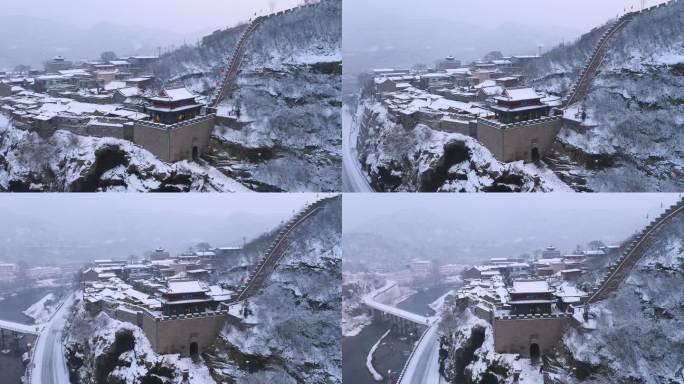 航拍山西阳泉娘子关长城雪景