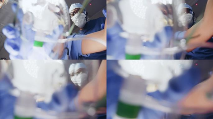 护士给病人戴氧气面罩的个人视角