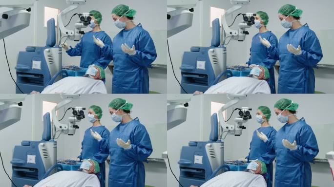 医院眼科手术前外科医生与患者交谈