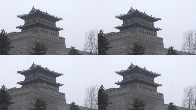 山西大同城墙冬季雪景降雪