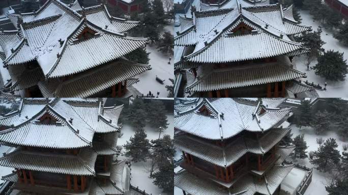 大同文庙藏经阁冬季雪景航拍