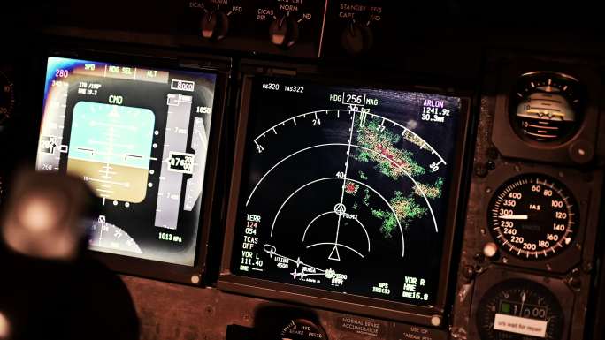 带驾驶舱近距离飞行甲板控制面板的商用飞机
